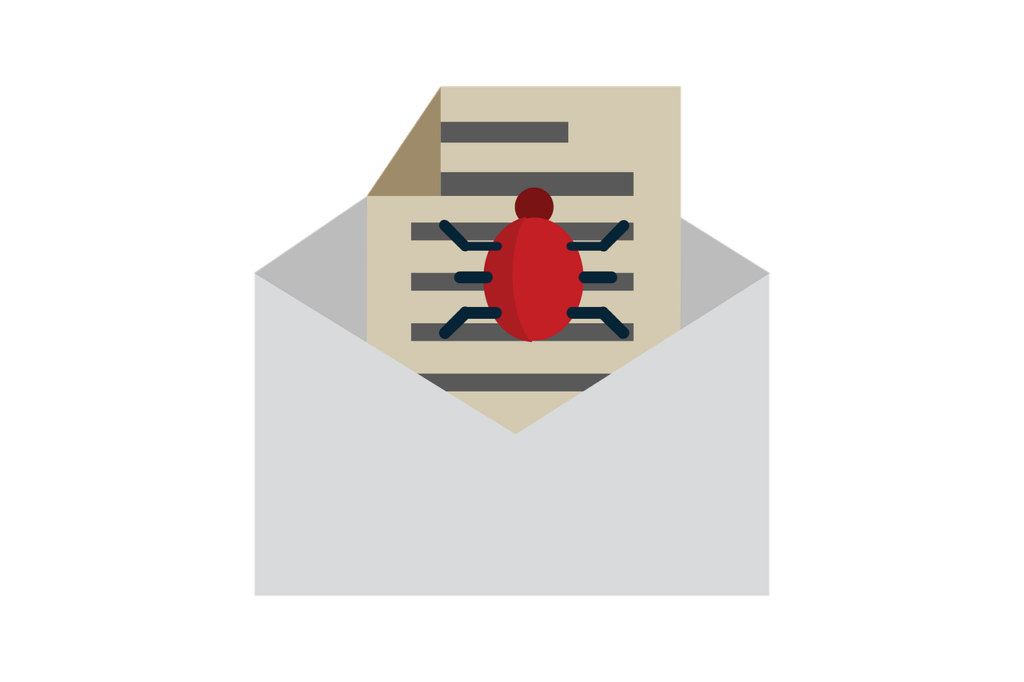 Animated envelope with bug virus inside